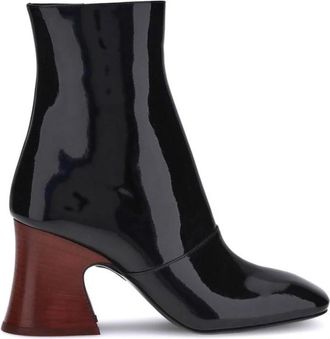Chlo&eacute; Enkellaarzen met vierkante neus en sculpturale hak - Dames - Laarzen met Hak - Zwart - 40 EU - Leer - Schoenen