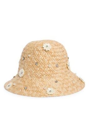 Karl Lagerfeld Embellished Straw Bucket Hat in Natural at Nordstrom Rack