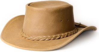 Minnetonka Unisex Fold Up Hat - Flat Brimmed Cowboy Hat with Portable Fold-Up Design and Reinforced Brim, Tan, M
