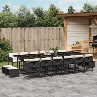 vidaXL Set De Muebles Jard&iacute;n 17 Pzas Con Cojines Rat&aacute;n Sint&eacute;tico Negro Vidaxl