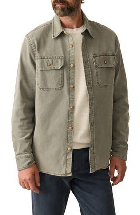Faherty Sunwashed Stretch Canvas Button-Up Shirt Jacket in Aspen Olive at Nordstrom Rack, Size Xx-Large