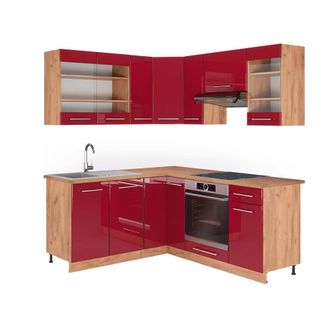 Vicco Cocina Esquinera Fame-line, Burdeos Brillo Intenso/roble Dorado, 160 X 190 Cm, Et Roble