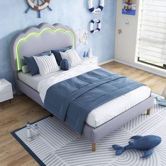 Matteo Grey Linen Upholstered Single Bed Frame with LED