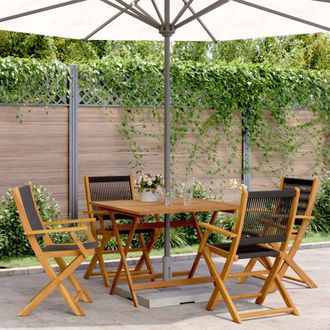 vidaXL Set De Comedor Jard&iacute;n 5 Pzas Polipropileno Madera Maciza Negro Vidaxl