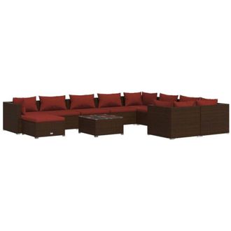 vidaXL Set Muebles De Jard&iacute;n 11 Pzas Y Cojines Rat&aacute;n Sint&eacute;tico Marr&oacute;n Vidaxl