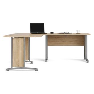 Dmora Escritorio Melisande, Escritorio Multiusos, Mesa De Oficina Para Pc, El Plan De Trabajo, 200x200 H75 Cm, Gris Y Roble - Dmora