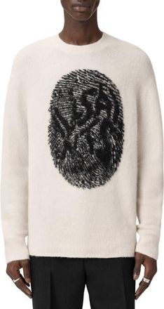 AllSaints Ridges Logo Sweater in Ecru White/Black at Nordstrom, Size Xx-Large