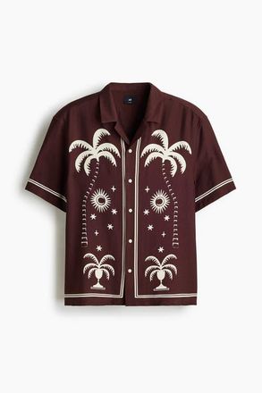 H&M Relaxed Fit Printed Resort Shirt in Brown at Nordstrom, Size Xx-Large