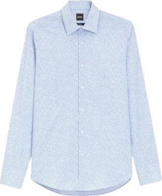 HUGO BOSS Regular-fit Printed Stretch Cotton Shirt - Heren - Zakelijke Overhemden - Blauw - 3XL - Katoen - Overhemden