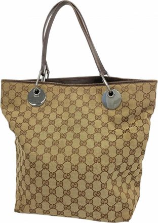 Gucci Beige Brown Canvas Tote Bag (Pre-Owned)