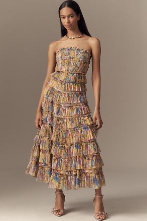 Mac Duggal*ラッフル*カットアウト*ティアード*シフォンドレス Butterfly Ruffle Trimmed Sleeve Wrap Over Flowy Dress – Mac
