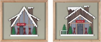 Melrose International Framed Ski Lodge Wall Art (Set of 4) - Brown, White