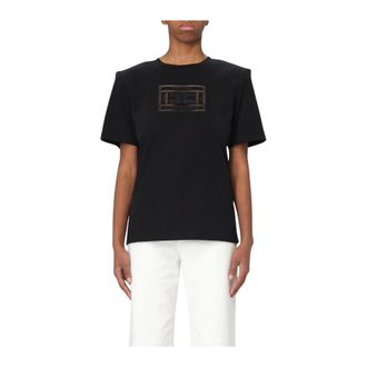 Elisabetta Franchi T-Shirts, female, Black, Size: XL Black Embellished Tee