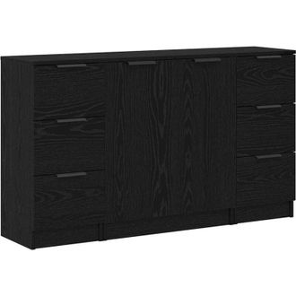 vidaXL Sideboard 3 pcs Black oak 121 x 30 x 70 cm Engineered wood vidaXL