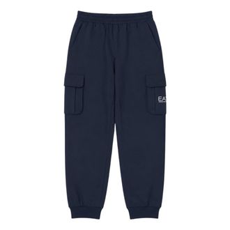 Emporio Armani Cotton Cargo Trousers - male - Emporio Armani - Sweatpants - Blue - 12 Y - Kids