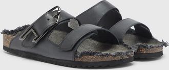 Diesel D-Woodstock - Leather slide with cork footbed - Sandals - Man - Black