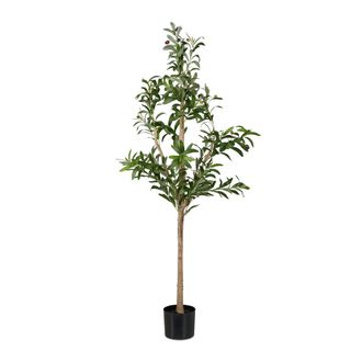 Relaxdays Relaxdays - Olivo Artificial, 150 Cm, Pl&aacute;stico, Piedra, Plantas Realistas, Olivera Decorativa, &Aacute;rbol Falso, Verde/marr&oacute;n