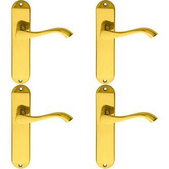 Loops 4x PAIR Curved Handle on Chamfered Latch Backplate 180 x 40mm Polished Brass in Metallics