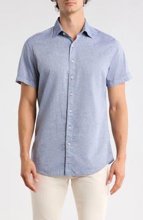 Rodd & Gunn Baywater Short Sleeve Linen & Cotton Button-Up Shirt in Navy at Nordstrom Rack, Size Xx-Large