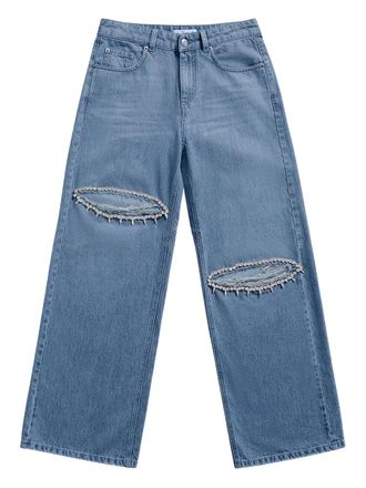 Area crystal-embellished pocket jeans - women - Cotton - 25 - Blue