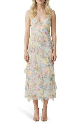 Vero Moda Smilla Ruffle Midi Dress in Snow White Aopkamille at Nordstrom Rack, Size X-Small