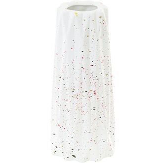 Beliani Florero De Gres Blanco Crema 24 Cm Accesorio Decorativo Minimalista Amaliada