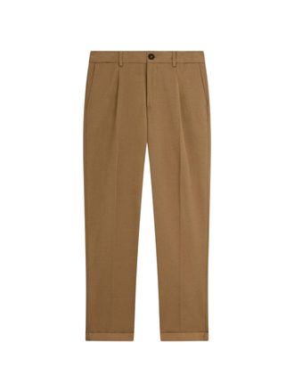 Ballantyne Pleated Tailored Cotton Virgin Wool-Blend Straight Pants