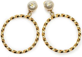 Chanel Orecchini a clip CC a cerchio con perle 1996 - Bianco