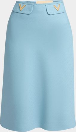 Valentino Garavani V Logo Solid Viscose Skirt