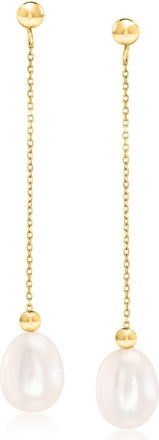 Ross-Simons 8-8.5mm Cultured Pearl Bead and Chain Drop Earrings in 14kt Yellow Gold