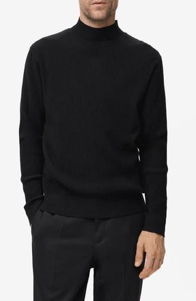 Mango Ribbed Turtleneck Sweater in Black at Nordstrom, Size Large