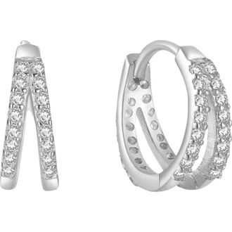 BEN ONI Doube CZ Huggie Hoop Earrings in Silver at Nordstrom