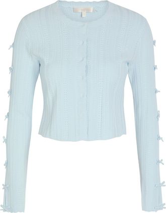 LoveShackFancy Loveshackfancy Zoriah Bow-appliqu&eacute;d Pointelle-knit Cardigan - Light Blue - S (UK8-10 / S)