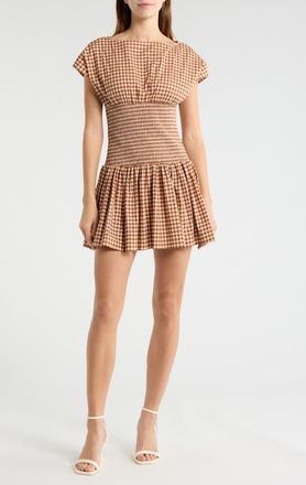 Avec Les Filles Smock Bodice Stretch Cotton Gingham Minidress at Nordstrom, Size X-Small