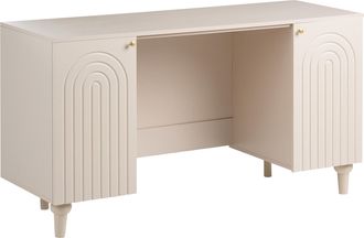 Beliani Escritorio Para Oficina Estilo Escandinavo Con Almacenaje De Mdf 140 X 50 Cm Dos Puertas Beige Claro Arvani