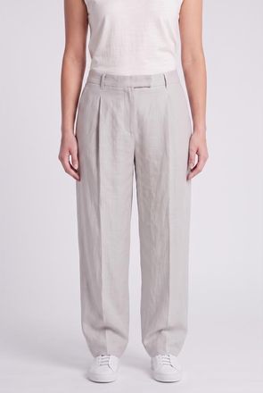 Brunello Cucinelli Womens Light Grey Linen Trousers, Size 44