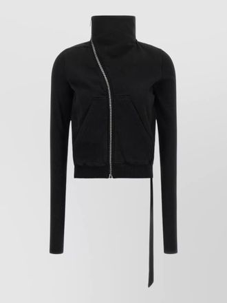 Rick Owens cotton asymmetric zip high neck sweatshirt