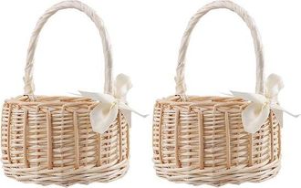 No Brand Cesta De Flores Para Boda De 2 Piezas Con Lazo, 15 X 19 Cm, Cesta Para Ni&ntilde;a De Las Flores, Peque&ntilde;a Cesta De Flores Trenzada De Rat&aacute;n Con Asa Para Deco