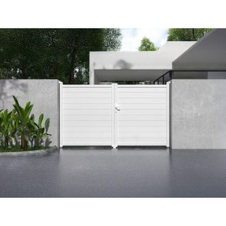 Vente-Unique Cancello elettrico a battente L305 x H181 cm Alluminio pieno Bianco - NAZARIO