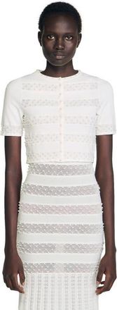Sandro Fine knit cropped beaded cardigan in Ecru at Nordstrom, Size X-Small