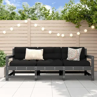 vidaXL Juego De Muebles De Jard&iacute;n 3 Pzas Madera Maciza De Pino Gris Vidaxl