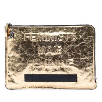 Chanel Pre-owned Womens Metallic Crinkled Calfskin Feministe Mais Feminine Pouch - Beige Leather - One Size
