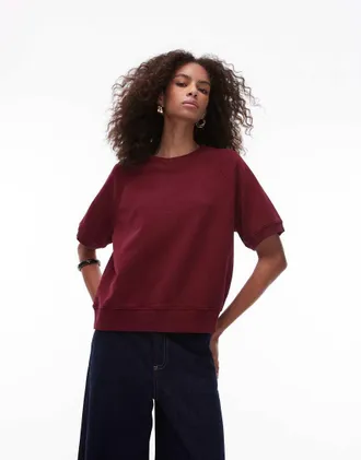 Arket soft terry sweatshirt with short sleeves in burgundy-Red