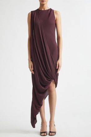 Victoria Beckham Asymmetric Drape Georgette Midi Dress in Acai at Nordstrom, Size 10