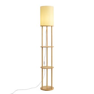 QAZQA Qazqa L&aacute;mpara De Pie Inteligente De Madera Con Pantalla Beige Con