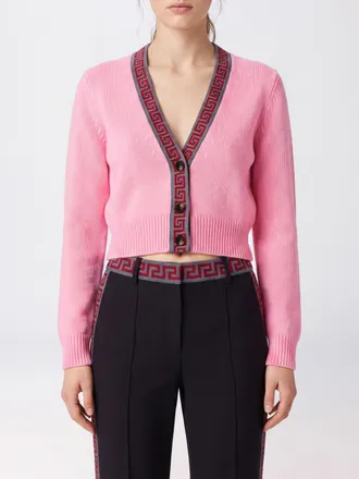 Versace Cardigan in lana vergine e cashmere con motivo Greca e scollo a V