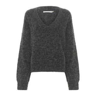 Gestuz Zachte V-hals Gebreid Antraciet Melange - Dames - V-hals truien - Grijs - XS - Wol - Truien & Vesten