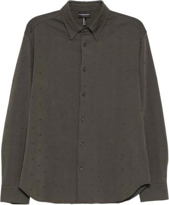 Emporio Armani Logo Katoenen Shirt - Heren - Casual Overhemden - Grijs - S - Katoen - Overhemden