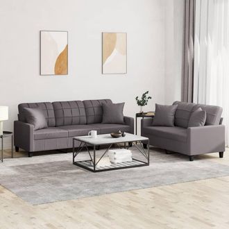 vidaXL Vidaxl - Juego De Sof&aacute;s Con Cojines 2 Piezas Cuero Sint&eacute;tico Gris