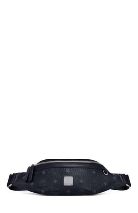 MCM Small Fursten Belt Bag in Visetos in Black at Nordstrom
